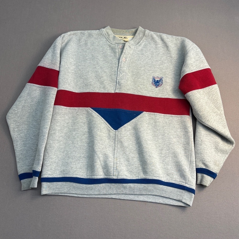 Vintage Cherokee Mens Gray Red Blue Colorblock Henley Sweatshirt Size M 90s